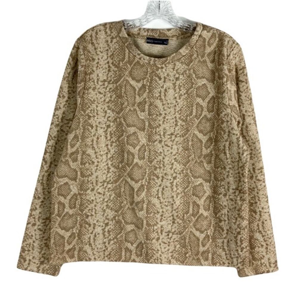 nwot M&S Collection Sweater UK18/US14 Beige Snake-Skin Gold Thread Long-Sleeve